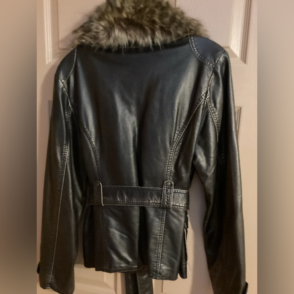 Big Chill Vintage  Brown Leather Jacket with Brown Faux Fur - Picture 9 of 10
